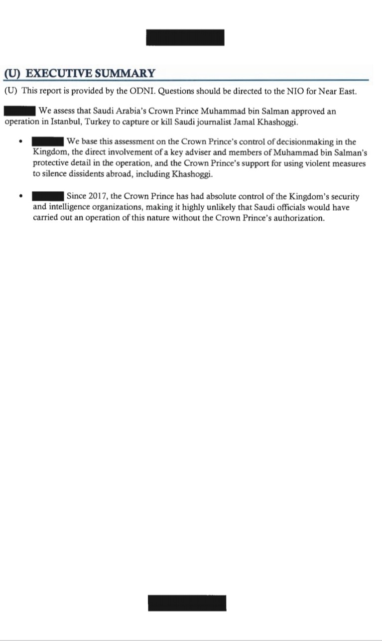 إضاءات  نص تقرير المخابرات الأميركية حول جريمة قتل خاشقجي  